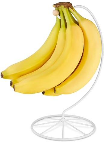 Homeries Banana Holder Modern Rack Hanger Tree Stand Hook for Kitchen Countertop. Satin Nickel Banana Holder Keeper Stand (White)
