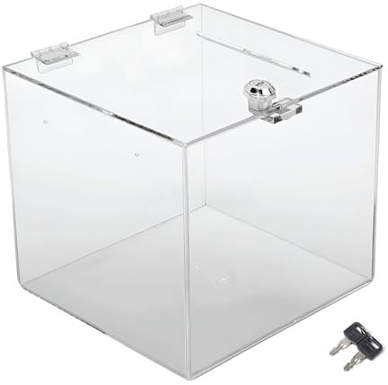 TUKA-i-AKUT Acryl Losbox 20x20x20cm Abschließbar, 3mm Extra Stark Acrylglas Aktionsbox mit Schloß, Spendenbox Einwurfbox Gewinnspielbox Wahlurne Acrylbox Versperrbar, Transparent TKD8260-20cm