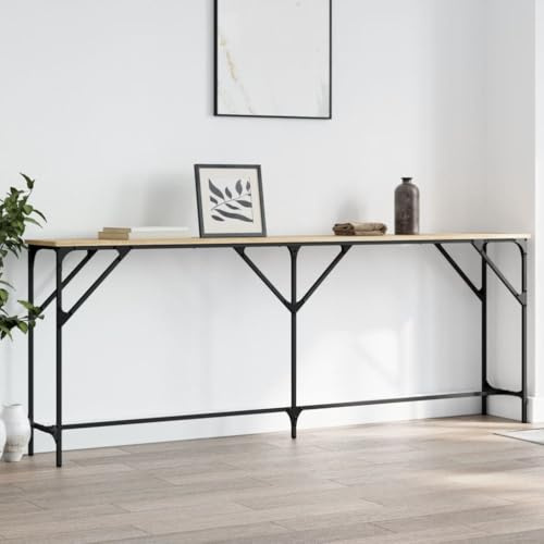 Gecheer Table Console Industrielle en Bois d'Ingénierie, 200 x 29 x 75 cm, Chêne Sonoma, avec Pieds Réglables et Cadre Métallique