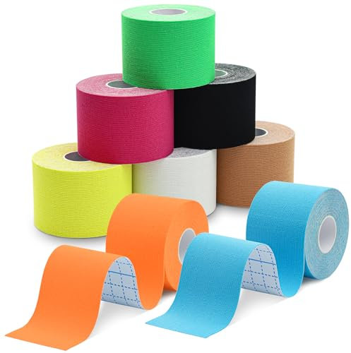 8 Rollen Kinesiotapes, Kinesiologie Tape, 5m x 5cm Tape Sport, Farbiges Kinesiology Tape, Wasserdichtes, Atmungsaktives, Hochdehnbares Physio Tape mit Muskelstraffungseffekt für den Gebrauch und Sport
