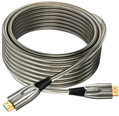 Câble HDMI à fibre optique 8 K 30 m blindé en acier optique HDMI AOC 2.1 48 Gbps Ultra haute vitesse 8K @ 60Hz 4K @ 120 Hz Dynamic HDR eARC Dolby HDCP 2.2&2.3 pour HDTV/projecteur/home cinéma/boîtier