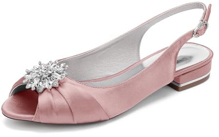 HFWXYSA Donna Scarpe da Sposa in Raso Strass Ballerine Slingback Peep Toe Scarpe da Sera Damigella d'Onore,Rosa,42 EU