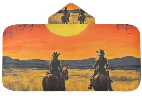 Strandtuch für Kinder, Motiv: Westernkuh, Vintage-Stil, mit Kapuze, schnelltrocknend, toallas de bano para ninas