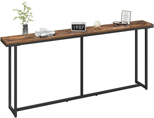 Yaheetech Narrow Industrial Console Table with Sturdy Metal Frame, 180 CM Long Slim Entryway Sofa Table for Foyer, Hallway, Living Room, Rustic Brown