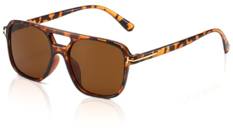 SAIIURV Retro Square Sonnenbrille Damen Herren, Schutz Sonnenbrillen, Trendy Retro Sonnenbrille, Oversize Sunglasses, 70er Jahre Vintage Trendy Brille Klassisch mit Double Brücke (Leopard)