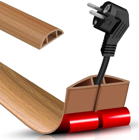 2.5CMx5M Kabelkanal Holzoptik Selbstklebend, Flexible Klein Kabelkanal, Selbstklebend Boden Kabelbrücke, Halbrunde Kabelführungen für verstecken Kabel