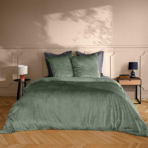 Douceur d'Intérieur, 3-teiliges Bettwäsche-Set (240 x 220 cm) Velina Zeder, Uni Velours, Cedar