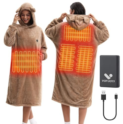 Beheizte Hoodie Decke mit Ärmeln,Kabellos,10000mAh Akku,Geschenk für Frauen | Heizdecke mit Ärmeln,Kuschelpullover,Tragbare Decke zum Anziehen Erwachsene Kuscheldecke,Geschenk für Freundin Mütter 75*110