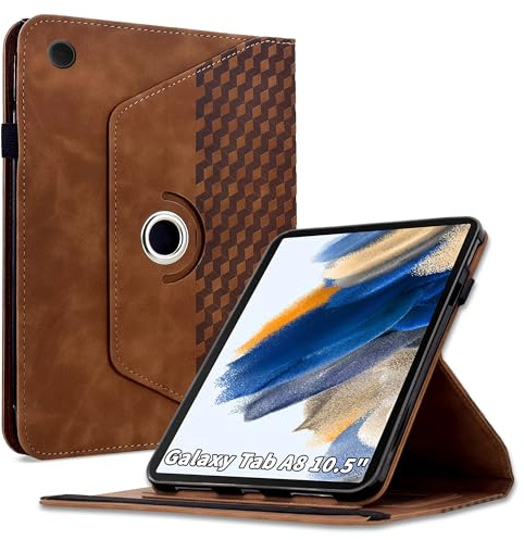 Vkooer Coque pour Samsung Galaxy Tab A8 10.5 SM-X200/X205/X207, Rotation à 360 degrés avec Support Housse de Protection pour Samsung Galaxy Tab A8 10.5'' 2021 Tablette -Brun