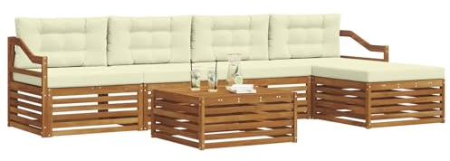vidaXL Outdoor-Sofagarnitur mit Kissen 6 pcs Natur und Creme, Outdoor Sofa, modernes Gartenmöbel für Terrasse, gemütliches Sitzset, robust und stilvoll