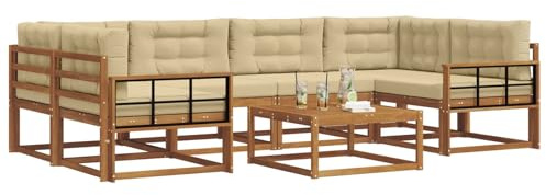 vidaXL Outdoor-Sofagarnitur mit Kissen 7 pcs Natur und Beige, Modernes Outdoor-Sofaset, langlebige Gartenmöbel für Patio, Poolbereich, Hinterhof-Couch und modulares Sofa.