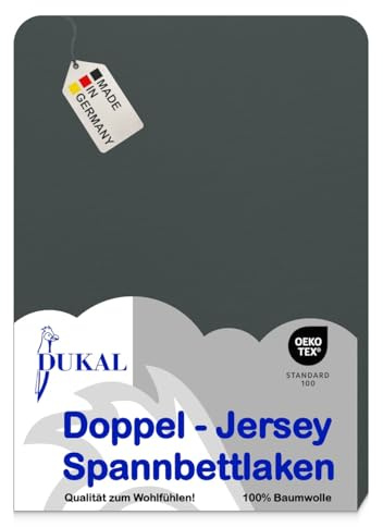 Dukal | Topper Spannbettlaken | max. Höhe 10 cm | 180x220 – 200x220 cm | aus hochwertigem DOPPEL-Jersey | 100% Baumwolle | Farbe: anthrazit