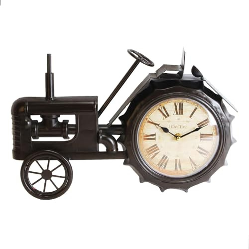 Hometime Kaminuhr aus Metall – Vintage-Traktor, weißes Zifferblatt