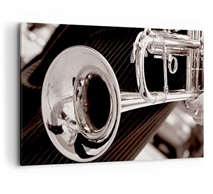 Wandbilder Dekoration Wohnzimmer Musik Trompete Instrument Orchester Bilder auf Leinwand 120x80cm Leinwandbild Schlafzimmer Deko Wand Kunstdruck Art Groß XXL Wanddeko Bild Decor Canvas AA120x80-1553
