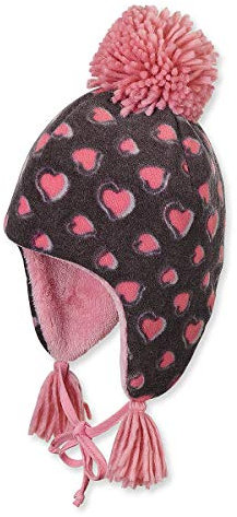 Sterntaler - Mädchen Mütze Inka-Mütze mit Bommel zum binden, Herzen, brombeer - 4411720, Größe 49