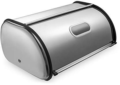 Deppon Panera para encimera de cocina, capacidad extra grande para más de 2 panes, contenedor de almacenamiento de pan de acero inoxidable mate con tapa enrollable, a prueba de huellas dactilares,