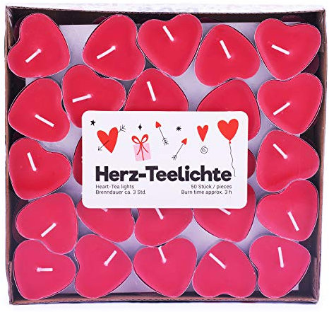 pajoma Teelichte Love im 50er Pack, Brenndauer 3 Stunden, in Herzform (Rot)