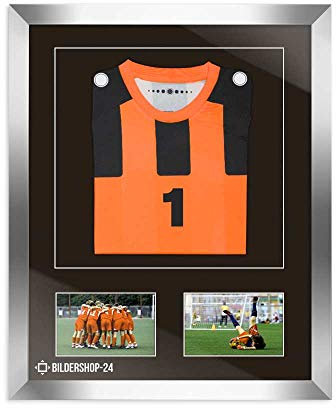 Bilderrahmen Trikotrahmen stabil RahmBig Silber Glanz 50 X 70 cm Rahmen für Trikots, Sport Shirts + Passepartout dunkel Braun