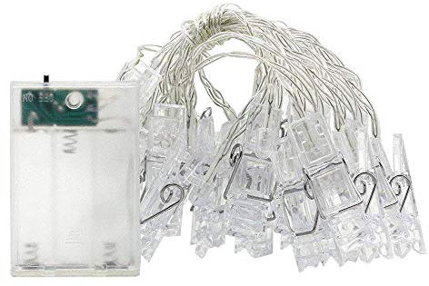 Momola Guirlande Lumineuse Photo,Guirlande Led 3M/6M 20LED/40LED, Guirlande Porte Photo mural, Porte Photo Pince pour Mémos Photo, Fête, Décoration, Mariage (Blanc chaude) (B)