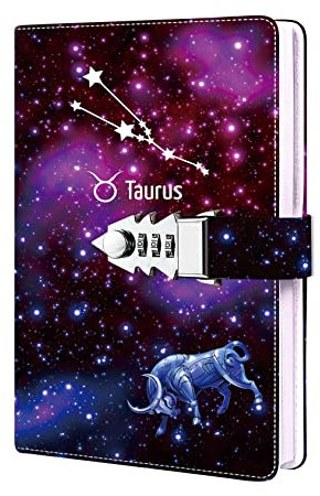 ZXHQ Carnet de Notes Carnet Secret fille Journal intime avec code pour Adulte garçon femmes, en PU Cuir Bloc-notes Pour Bureau, Cartes Porte-stylo, Taille 215x150mm (Taureau)