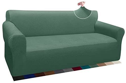 Granbest Thick Sofabezug Stylish Pattern Sofaüberzug für Sofa Stretch Elastische Jacquard Sofahusse Couchhusse mit Armlehne für Wohnzimmer Anti-Rutsch (3 Sitzer, Salbei)