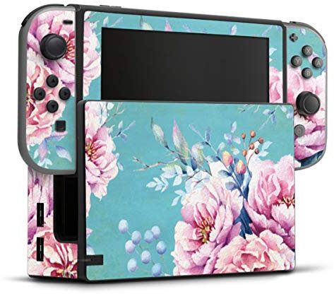 DeinDesign Autocollant Compatible avec Nintendo Switch Sticker Film Autocollant Bleu Rose Fleurs