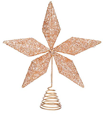 Toyvian Christmas Tree Topper, Lighted Christmas Decorations Star Tree Topper for Christmas Tree Ornament Party Decoration (14 Inch, Rose Gold)