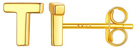 Suplight 925 Sterlingsilber Buchstabe T Ohrringe für Damen Mädchen 18k vergoldet 3D Initiale Anfangsbuchstaben Ohrstecker Minimalist Ohr Piercing Ohrschmuck für Valentinstag Jahrestag