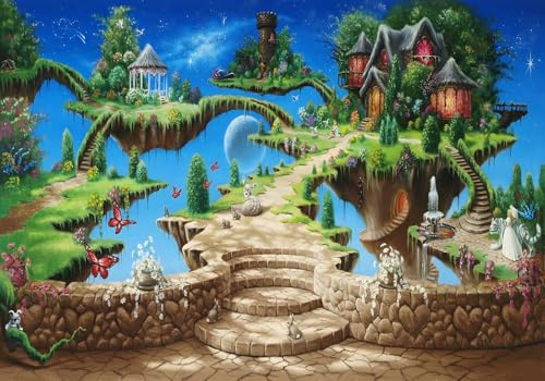 Fototapete 3D Effekt Schönes Fantasy-Cartoon-Märchenparadiesschloss Fototapete Vlies Tapete Bilder Wand Wanddeko Dekoration 300x210cm