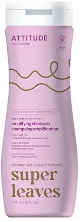 ATTITUDE Amplifying Shampoo for Curly Hair with Coconut Oil, EWG Verified, Vegan and Naturally Derived Ingredients, 2a, 2b, 2c Curl Type, Gives body to Curls, 16 Fl Oz