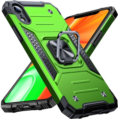 Anqrp Heavy Duty Case for iPhone XR Case with Enhanced Ring Holder Grip Stand, Military Grade Shockproof Rugged Drop Protective Silicone Hard iPhone XR Phone Case Cover, Grass Green