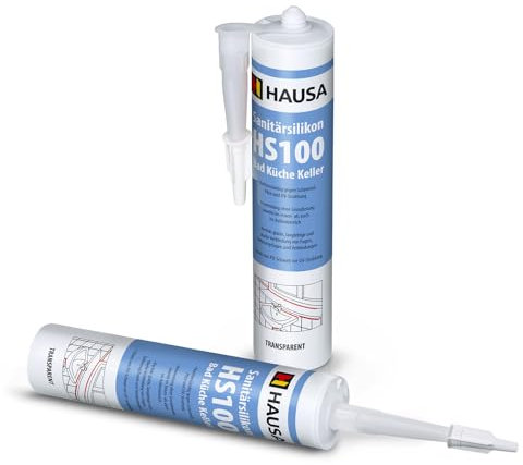 HAUSA Sanitär-Silikon HS100 transparent 2x 310ml hochelastische Fugendichtmasse für Bad Dusche Küche schimmelresistenter wasserdichter Acetat Silikon-Dichtstoff in Kartusche zum Abdichten Verfugen