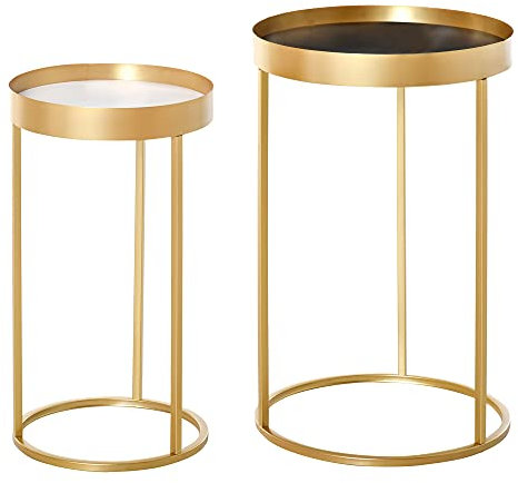 HOMCOM Tables gigognes Lot de 2 Tables Basses Rondes Design Style Art déco Ø 39 et Ø 30 cm métal doré MDF Blanc et Noir
