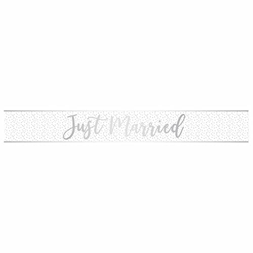 Amscan 9912137 - Just Married Silver Script Foil Banner - 2.7m