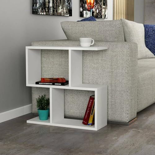 Dmora - Table Basse Polyh, Table Basse, Porte-revues pour canapé, Etagère de Salon, 60x20h60 cm, Blanc