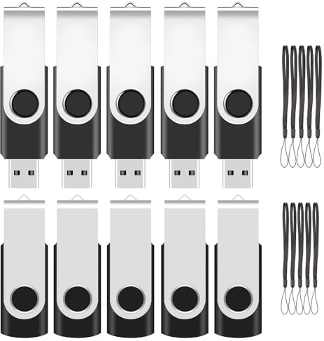 ABLAZE USB Stick 4GB 10 Stück High Speed USB 2.0 Speicherstick Swivel Datenspeicher Metall Memory Sticks Flash Drive (Schwarz)
