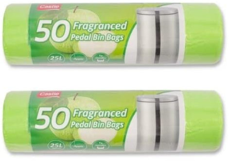 FabFinds Fragranced Bin Liners Plastic Bin Bags for Home Kitchen Office with Tie Handle (100X Green Apple, 25L)