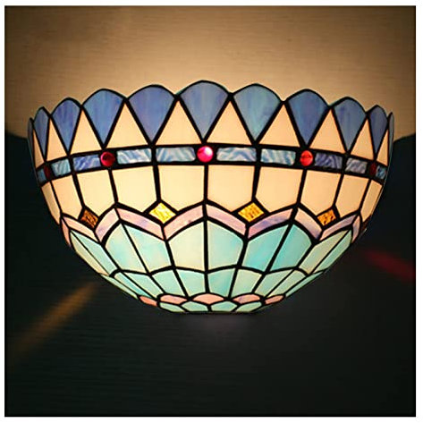 Uziqueif Wandlampe Wandleuchte Im Tiffany-Stil, Barocker Glasmalerei Wandlicht Innen Nachttischlampe für Wohnzimmer Schlafzimmer Büro Bar Wandbeleuchtung,Mediterranean