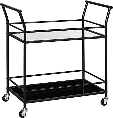 HOMCOM Carrello da Cucina a 2 Livelli con Piani in Vetro Temperato, 4 Rotelle e Struttura in Metallo, 75x40x80 cm, Nero