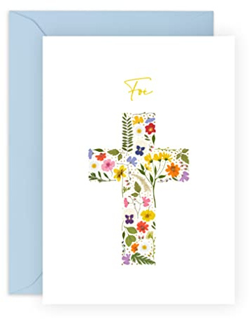 Central 23 - Carte religieuse pour homme - Foi - Carte de voeux florale pour femme - Croix - Cadeau chrétien pour anniversaire, baptême, communion - Pour enfant, fille, garcon - avec autocollants