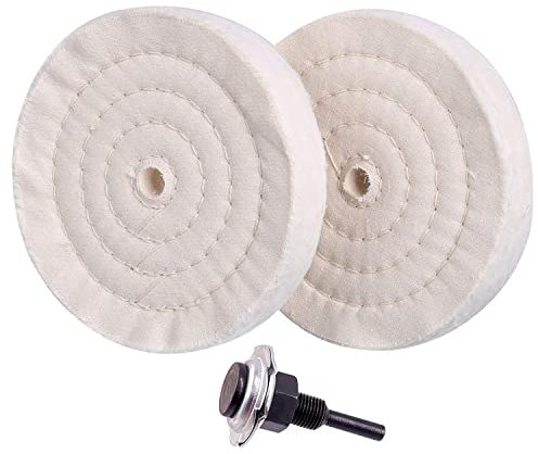 YOUTU® Baumwoll Polierscheibe, 2 Stücke 15.2 cm (6 Zoll), 50-lagig, 1/2 Dornloch, für Schleifmaschinen, Spiralen, genäht, Spiegel, Baumwolle