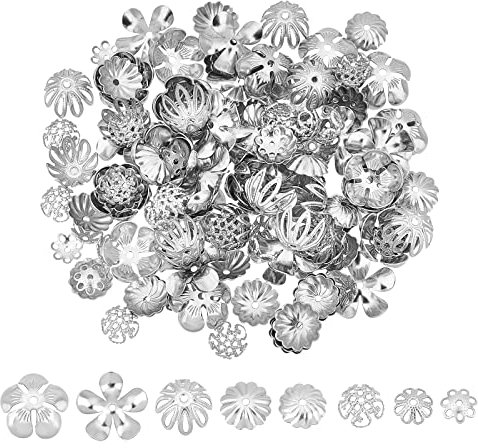 UNICRAFTALE 160 Stück 8 Stil Blumenperlenkappen 7~15 mm 304/316 Edelstahl Abstandshalter Perlenkappen Metallperlen Endkappen Abstandshalter Blumenkappen Für Armband Halsketten Schmuckherstellung