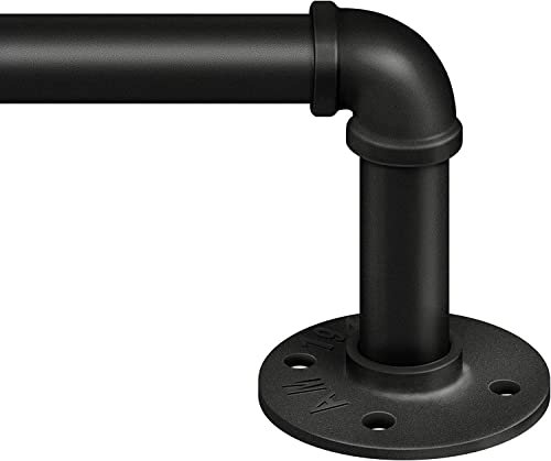 Zeerobee Curtain Rods, Curtain Rail, Curtain Pole for Windows 120 to 240, 1 Inch Industrial, Wrap Around Black, Indoor/Outdoor, Extra Long, Adjustable, 120-240''