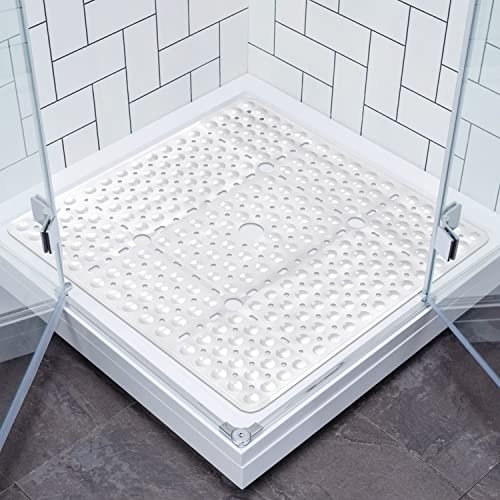 Lurowo Duschmatte, rutschfest, groß, quadratisch, 70 x 70 cm, mit Saugnäpfen, antibakteriell, waschbar, für Dusche, Badewanne (reinweiß)