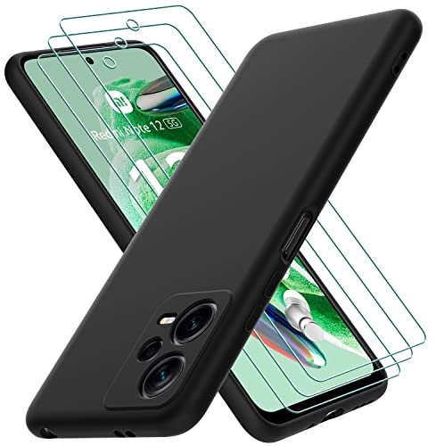 Oureidoo Hülle kompatibel mit Xiaomi Redmi Note 12 5G / Xiaomi Poco X5 5G, mit 3 Stück Schutzfolie, Handyhülle für Xiaomi Redmi Note 12 5G / Xiaomi Poco X5 5G Silikon gummiert, Handy Case in Schwarz