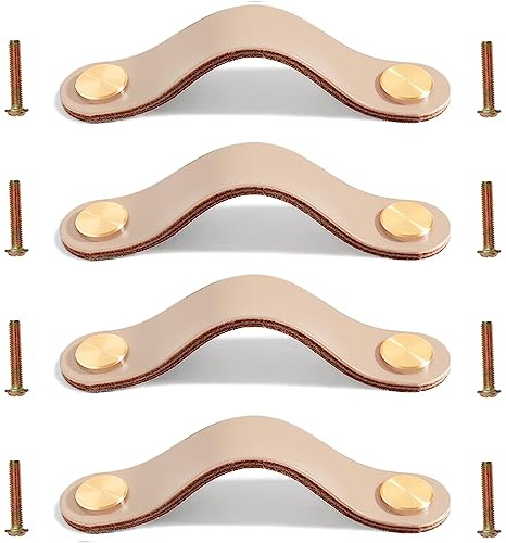Ledergriffe für Möbel 4 Stück ledergriffe für schränke, schubladengriffe leder, ledergriffe kleiderschrank, leder handgriffe für Küche, Bad, Schränke, Kommode, Holz, Kleiderschrank, 16,8cm