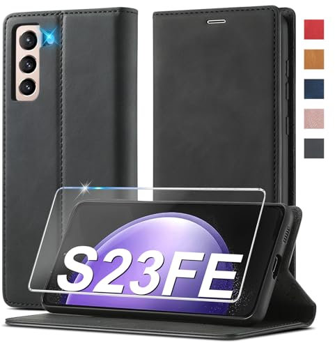 Handyhülle für Samsung Galaxy S23 FE 5G Hülle Leder [Mit Schutzfolie] für Samsung Galaxy S23 FE Hülle Klappbar Leder Flip Wallet Stoßfeste Case Schutzhülle Klapphülle für Samsung S23 FE Hülle Holster