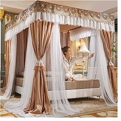 CENAP Bettvorhang, Himmelbett, Moskitonetz, doppellagig, Prinzessinnen-Vorhänge, Baldachin für Mädchen, Einzel-/Kingsize-Bett mit Rahmen, Bettdekoration (Größe: 2 x 2,2 m/6,6 x 7,2 Fuß)