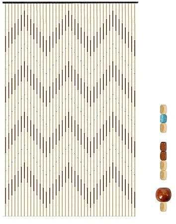 JINPRDAMZ Türvorhang 90x220cm 31 Stränge Holzperlenvorhang Wood (Braun und Weiß), Perlenvorhang für Türen, Wohnzimmer, als Raumteiler oder Dekoration