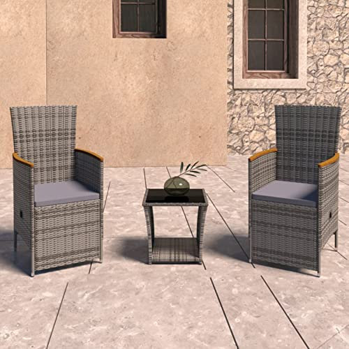 Homgoday Salon de Jardin en Résine Tressée inclinable avec Table Basse en Verre - Couleur Gris